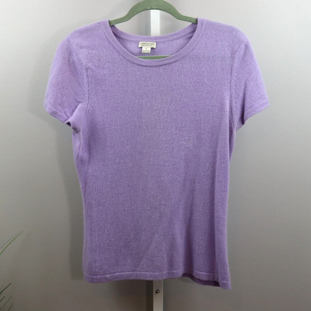 Investments 100% Cashmere Short Sleeve Sweater Lavender Size L Purple
